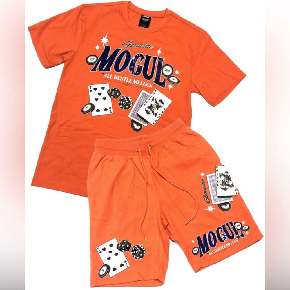 Orange Graphic T-Shirt with Playing Cards Design